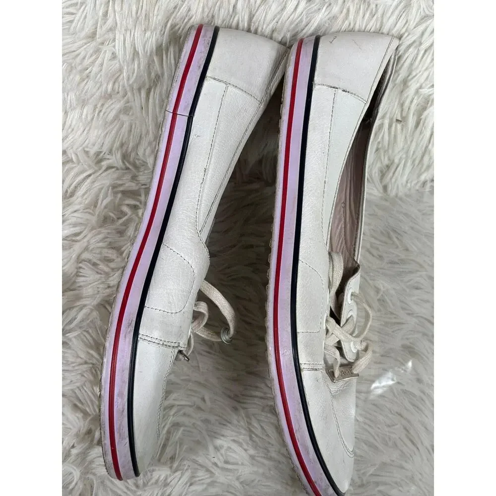 Velez Shoes Womens Size 9 White Leather Lace Up Casual Sneakers Flats Boat Style